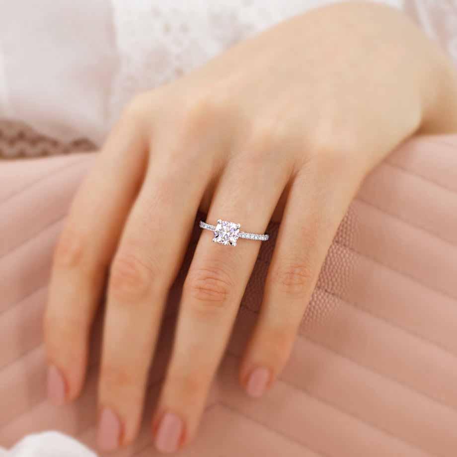 0.8 CT Cushion Pave Moissanite Engagement Ring