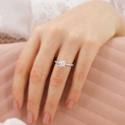 0.8 CT Cushion Pave Moissanite Engagement Ring