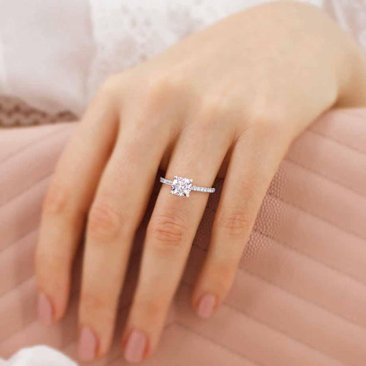 0.8 CT Cushion Pave Moissanite Engagement Ring