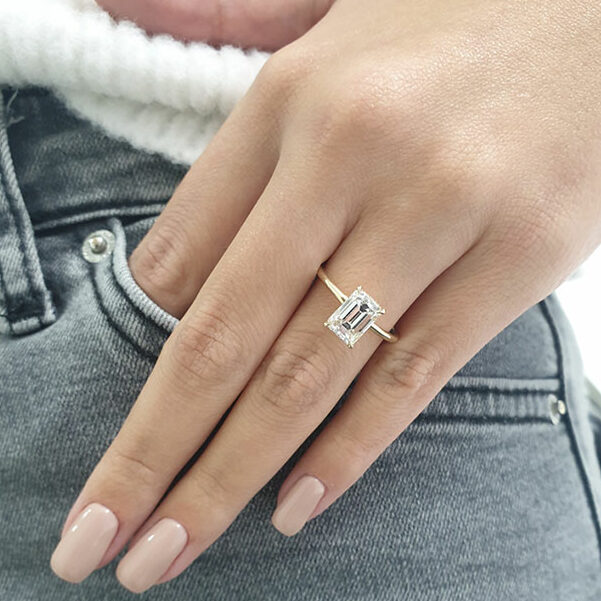 2 CT Emerald Hidden Halo Moissanite Engagement Ring