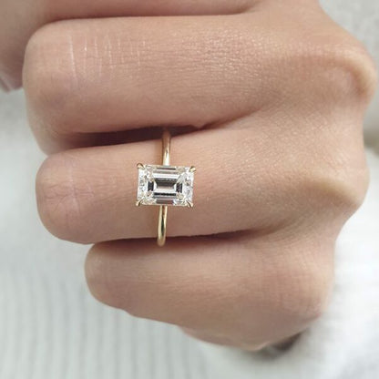 2 CT Emerald Hidden Halo Moissanite Engagement Ring