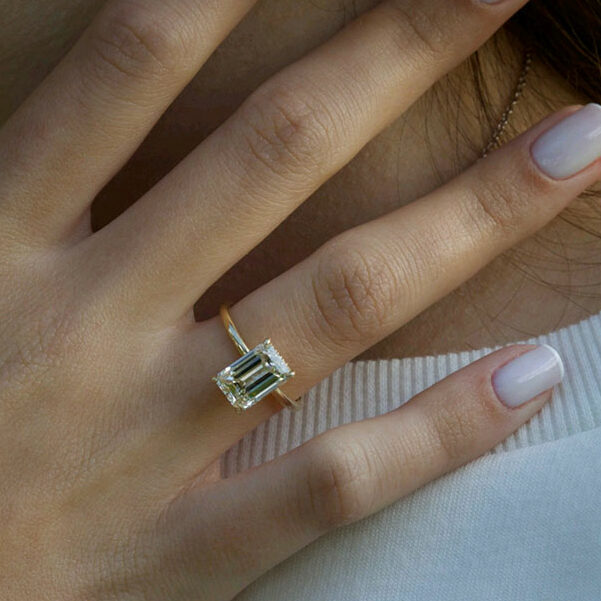 2 CT Emerald Hidden Halo Moissanite Engagement Ring