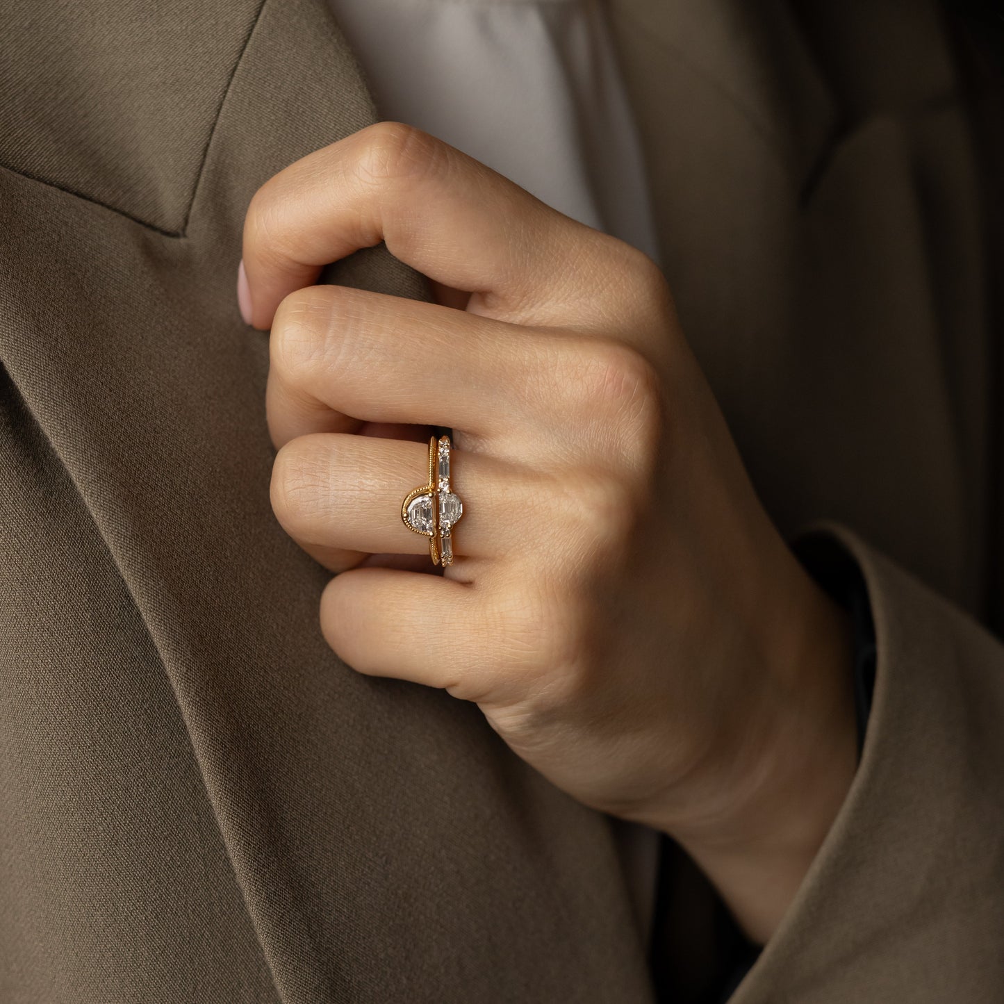 0.25 TCW Half-Moon, Round & Baguette Cluster Moissanite Wedding Band