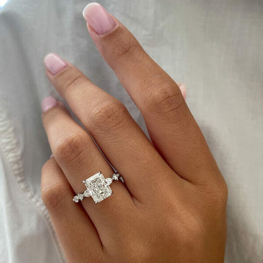 2.43 CT Radiant Pave Moissanite Engagement Ring