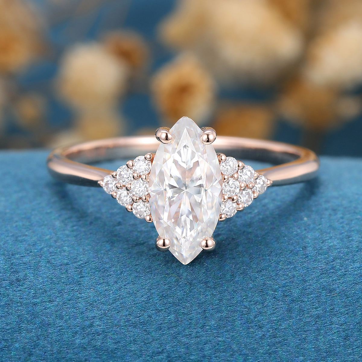 0.9 CT Marquise Cluster Moissanite Engagement Ring