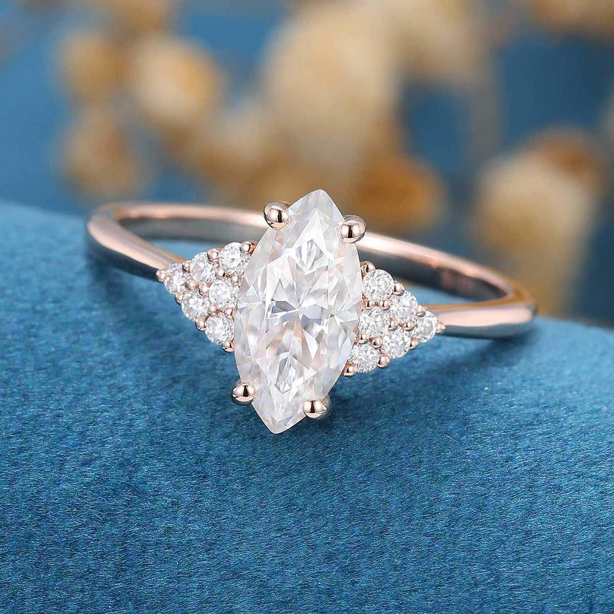 0.9 CT Marquise Cluster Moissanite Engagement Ring