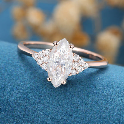 0.9 CT Marquise Cluster Moissanite Engagement Ring