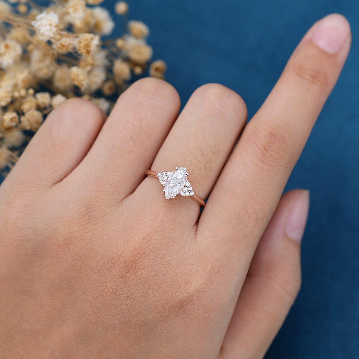 0.9 CT Marquise Cluster Moissanite Engagement Ring