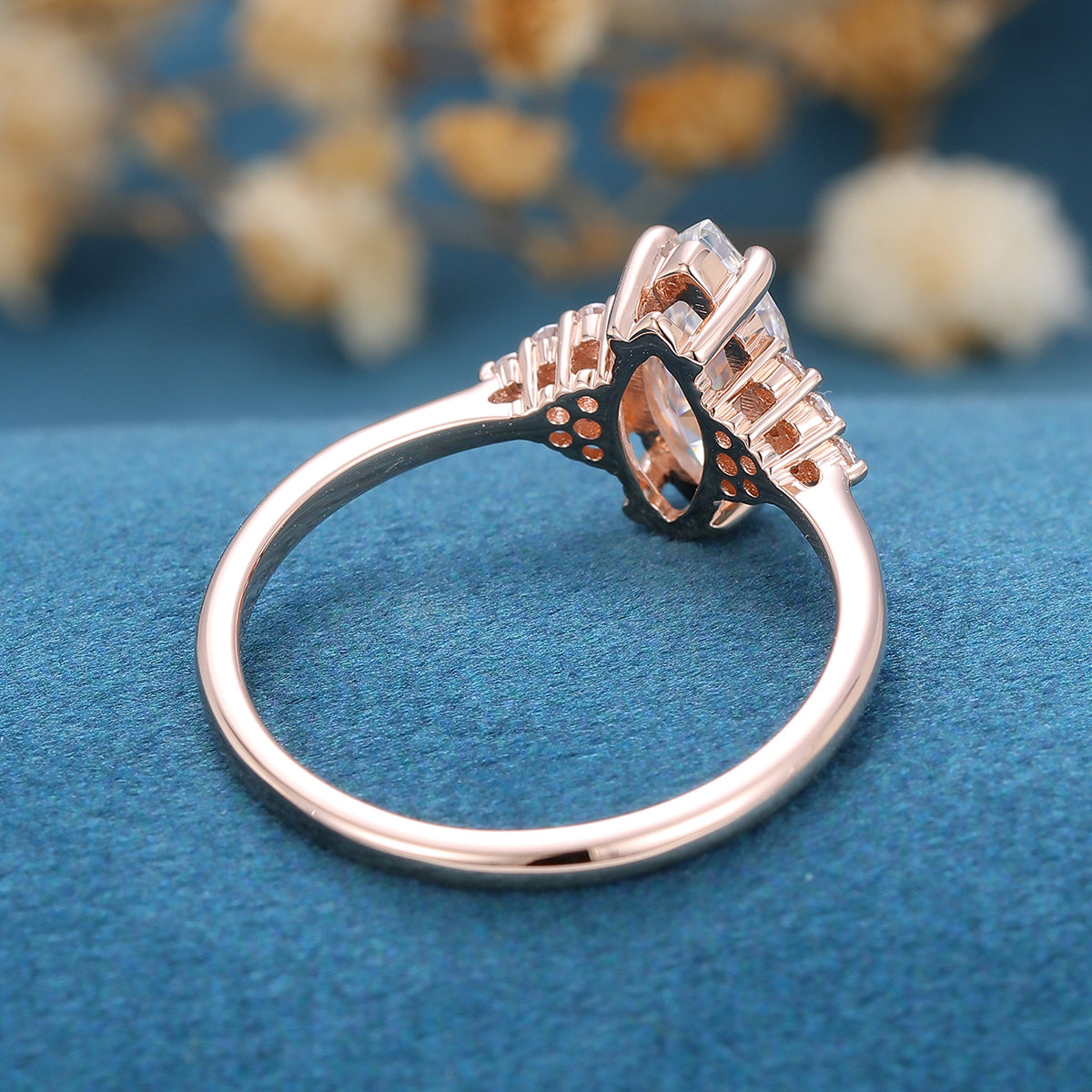 0.9 CT Marquise Cluster Moissanite Engagement Ring
