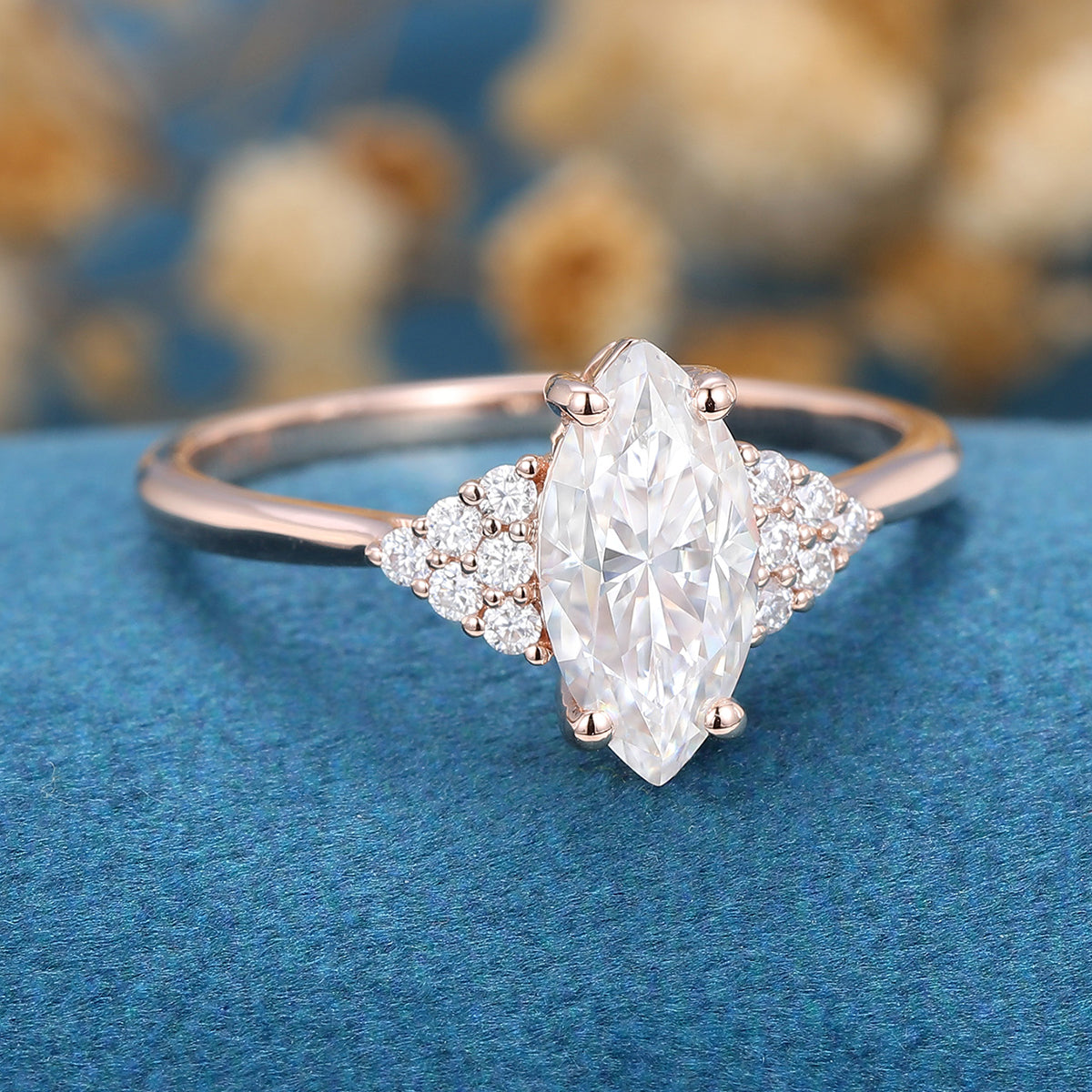 0.9 CT Marquise Cluster Moissanite Engagement Ring