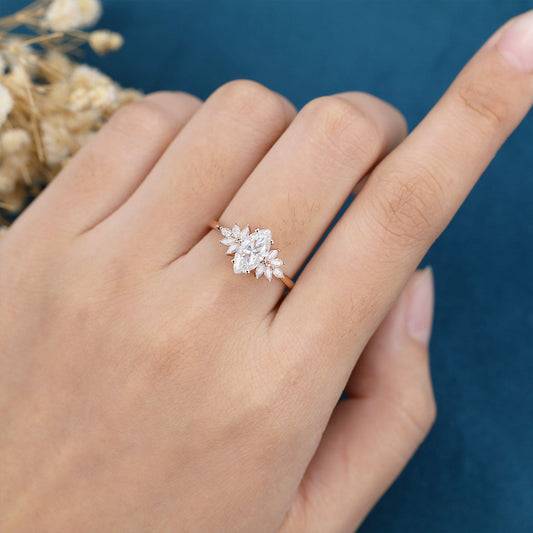 0.9 CT Marquise Cluster Moissanite Engagement Ring