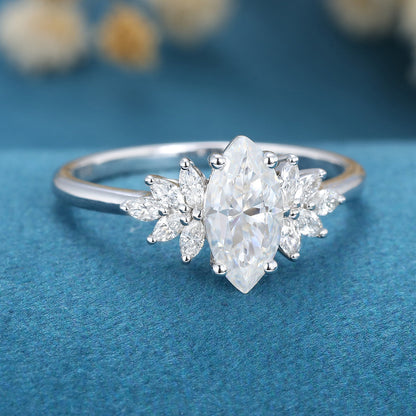 0.9 CT Marquise Cluster Moissanite Engagement Ring