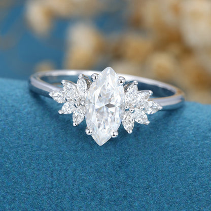 0.9 CT Marquise Cluster Moissanite Engagement Ring
