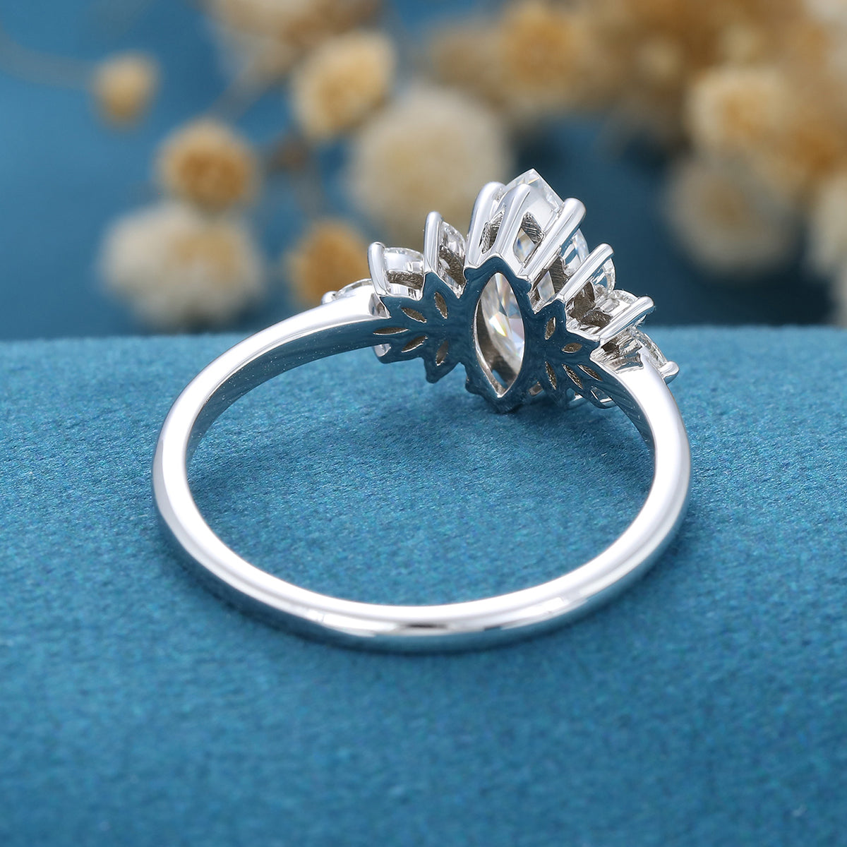 0.9 CT Marquise Cluster Moissanite Engagement Ring