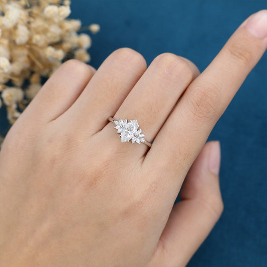 0.9 CT Marquise Cluster Moissanite Engagement Ring