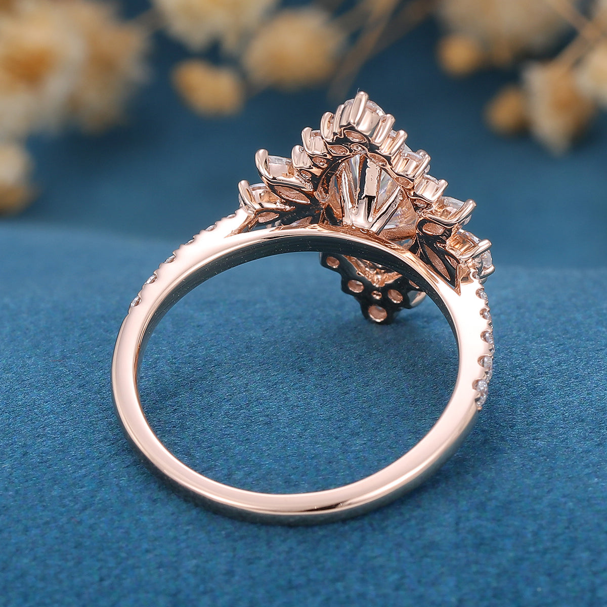 0.9 CT Marquise Cluster Moissanite Engagement Ring