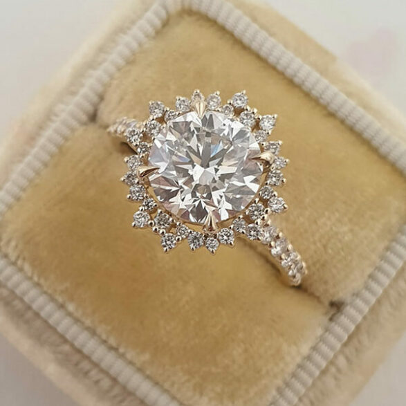 2 CT Round Halo & Pave Moissanite Engagement Ring