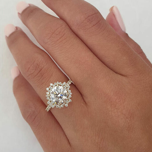 2 CT Round Halo & Pave Moissanite Engagement Ring