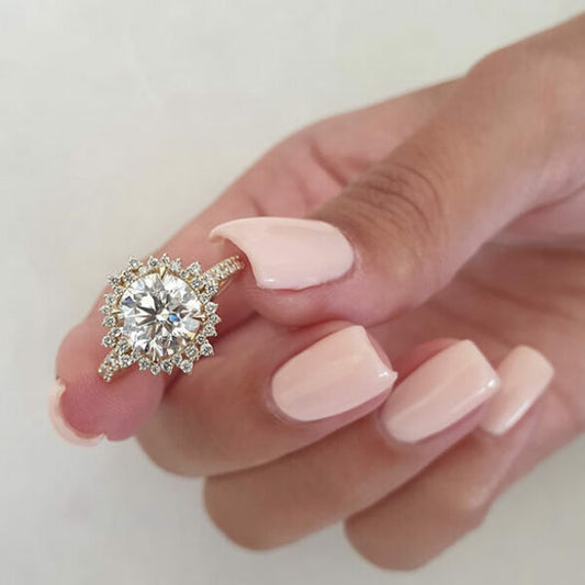 2 CT Round Halo & Pave Moissanite Engagement Ring