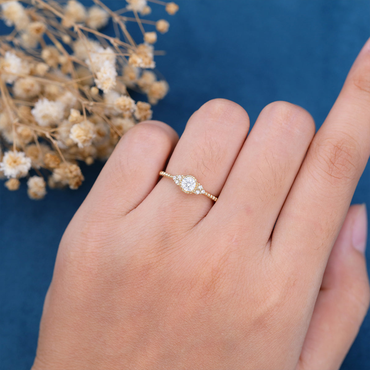 0.22 CT Round Cluster Moissanite Engagement Ring