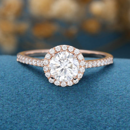 0.68 CT Round Halo & Pave Moissanite Engagement Ring