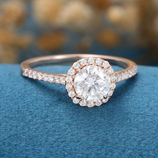 0.68 CT Round Halo & Pave Moissanite Engagement Ring