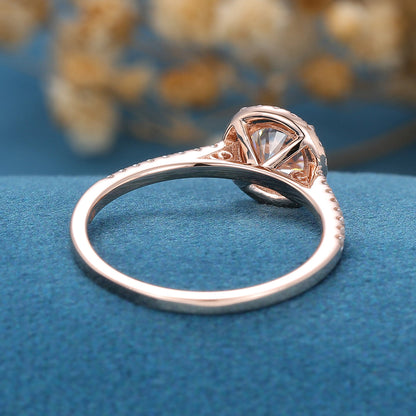 0.68 CT Round Halo & Pave Moissanite Engagement Ring