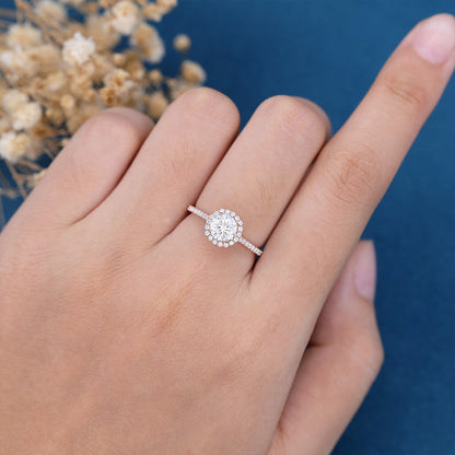 0.68 CT Round Halo & Pave Moissanite Engagement Ring
