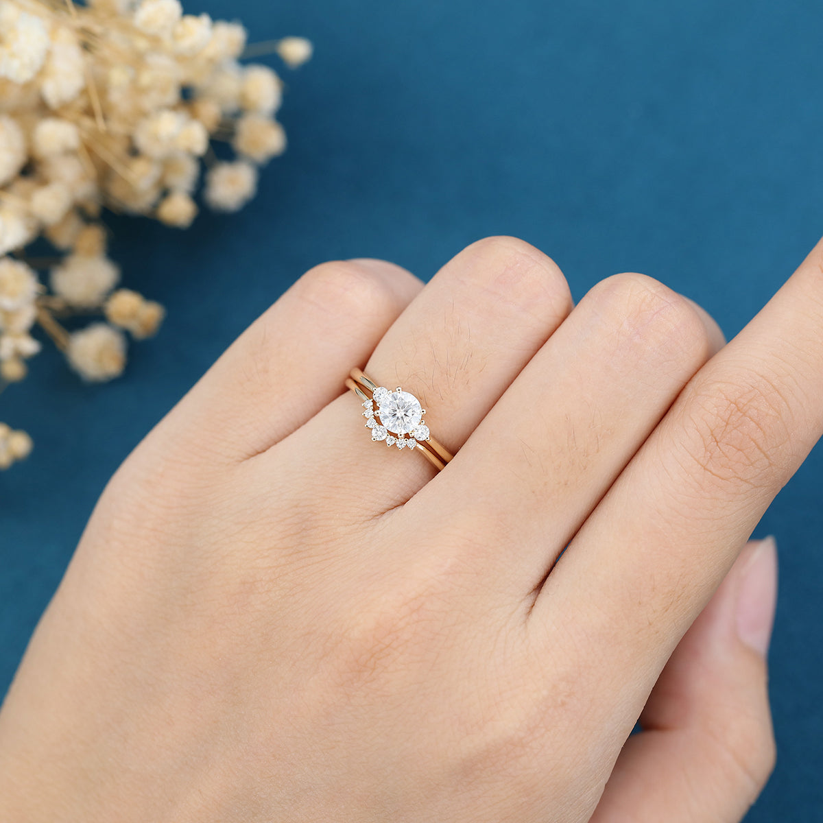 0.41 CT Round Pave Moissanite Bridal Set