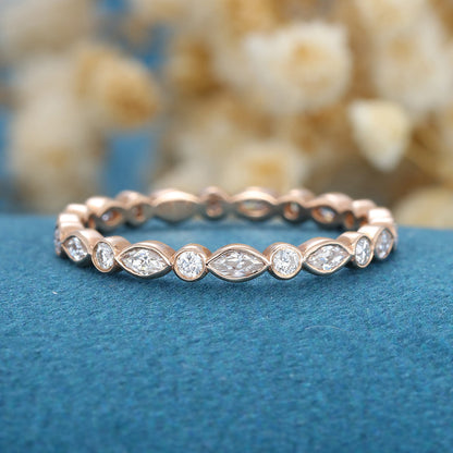 0.5 TCW Marquise & Round Full Eternity & Bezel Moissanite Wedding Band