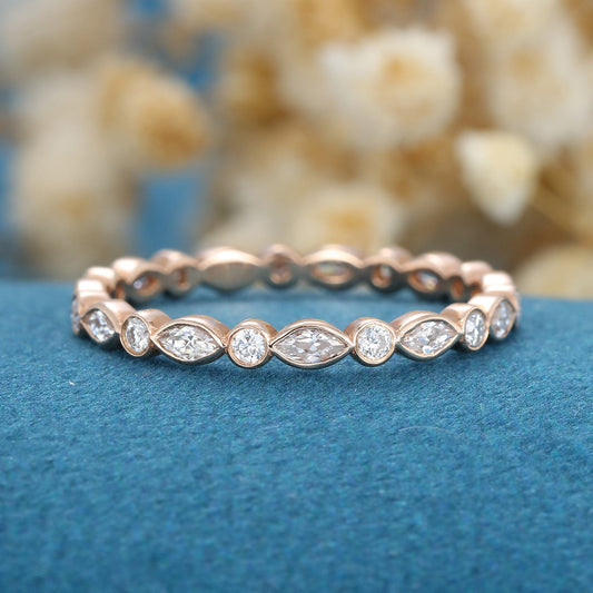 0.5 TCW Marquise & Round Full Eternity & Bezel Moissanite Wedding Band