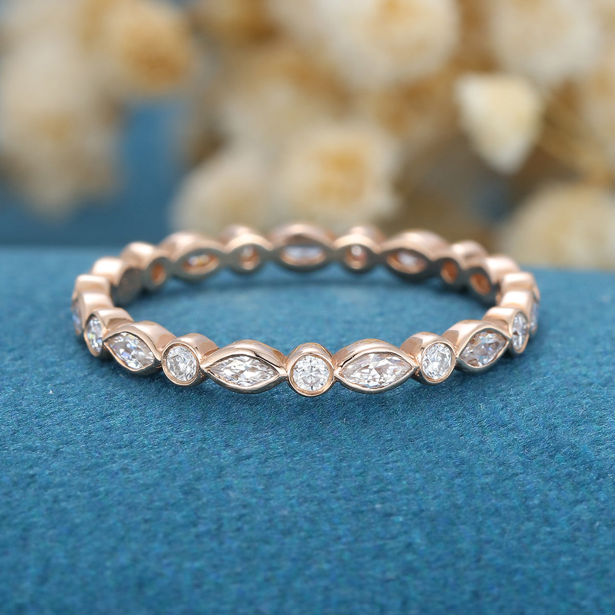 0.5 TCW Marquise & Round Full Eternity & Bezel Moissanite Wedding Band