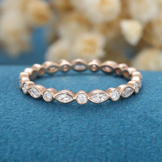 0.5 TCW Marquise & Round Full Eternity & Bezel Moissanite Wedding Band