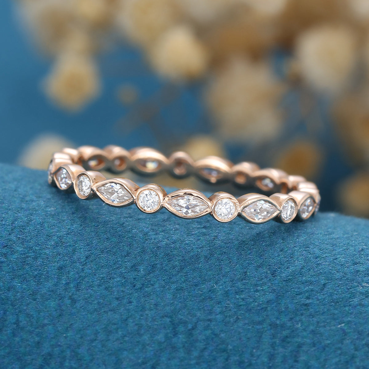 0.5 TCW Marquise & Round Full Eternity & Bezel Moissanite Wedding Band