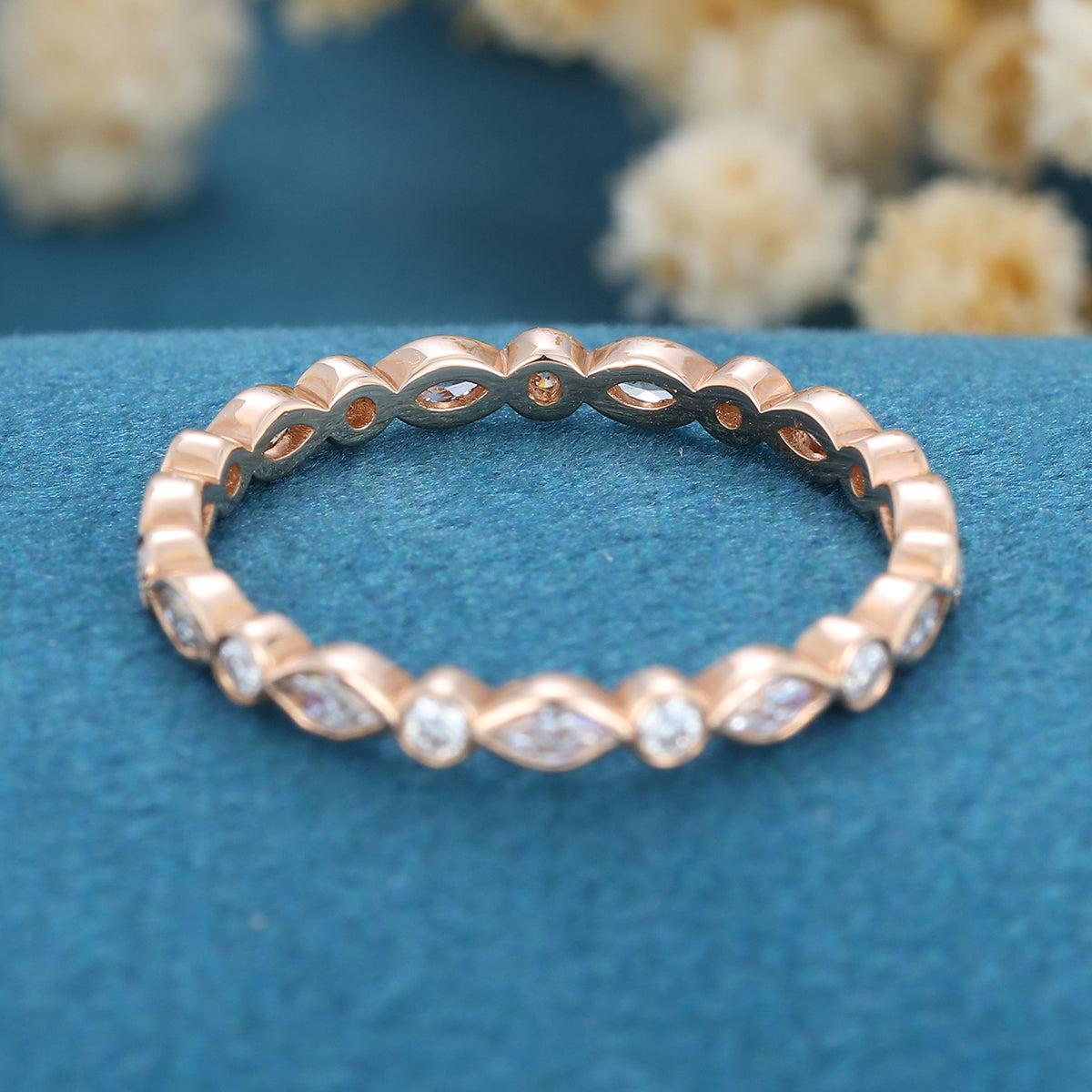0.5 TCW Marquise & Round Full Eternity & Bezel Moissanite Wedding Band