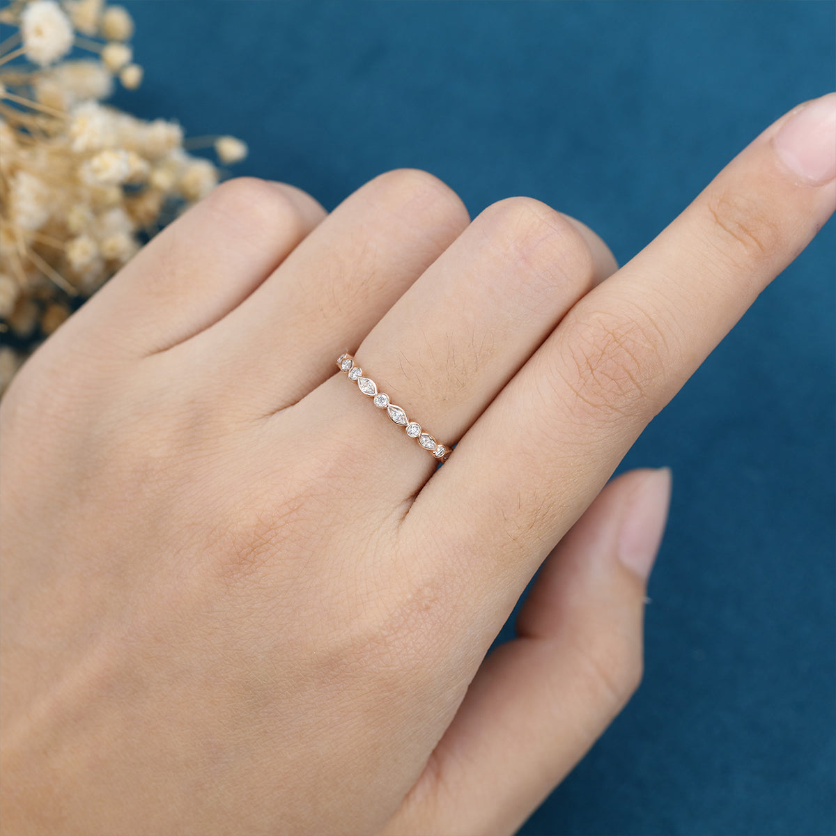 0.5 TCW Marquise & Round Full Eternity & Bezel Moissanite Wedding Band