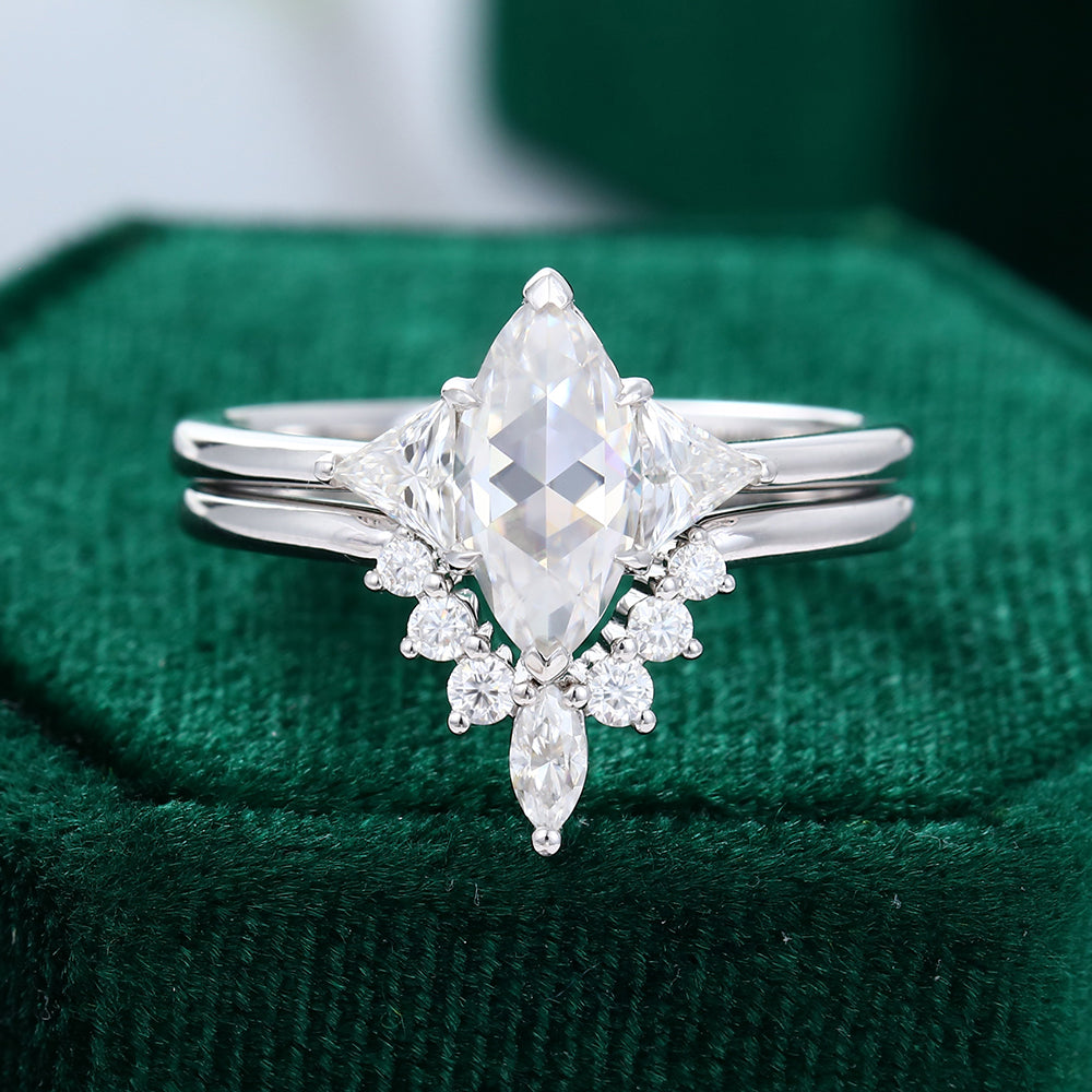0.9 CT Marquise Three Stone Moissanite Bridal Set