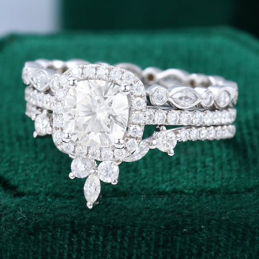 0.96 CT Cushion Halo & Pave Moissanite Bridal Set