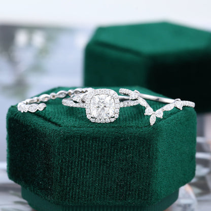 0.96 CT Cushion Halo & Pave Moissanite Bridal Set