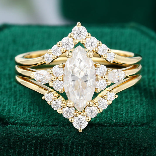 0.9 CT Marquise Cluster Moissanite Bridal Set