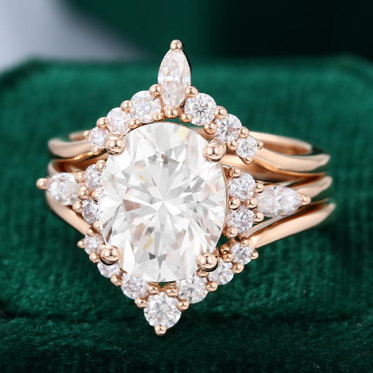 2.72 CT Oval Pear Cluster Moissanite Bridal Set