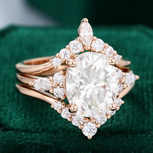 2.72 CT Oval Pear Cluster Moissanite Bridal Set