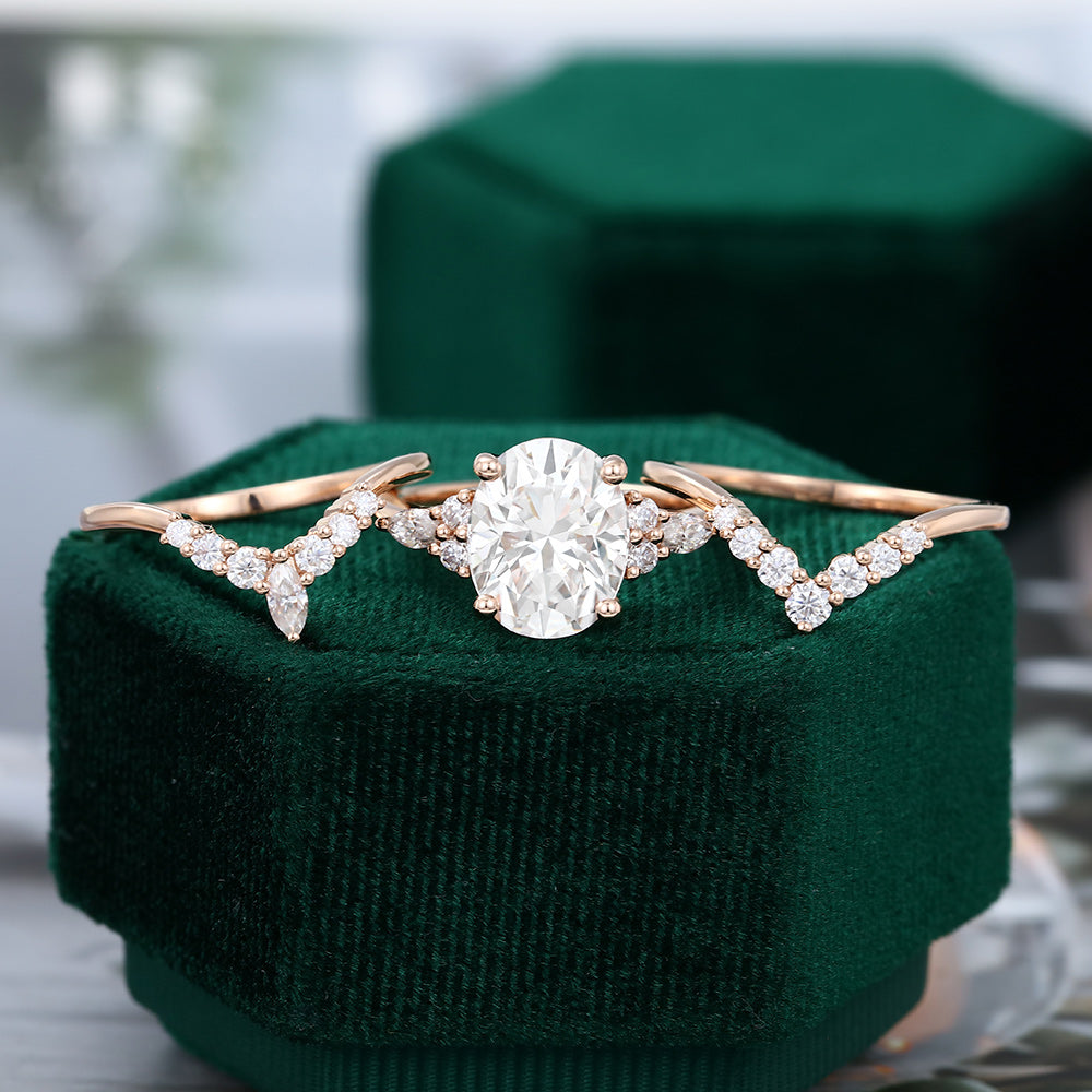 2.72 CT Oval Pear Cluster Moissanite Bridal Set