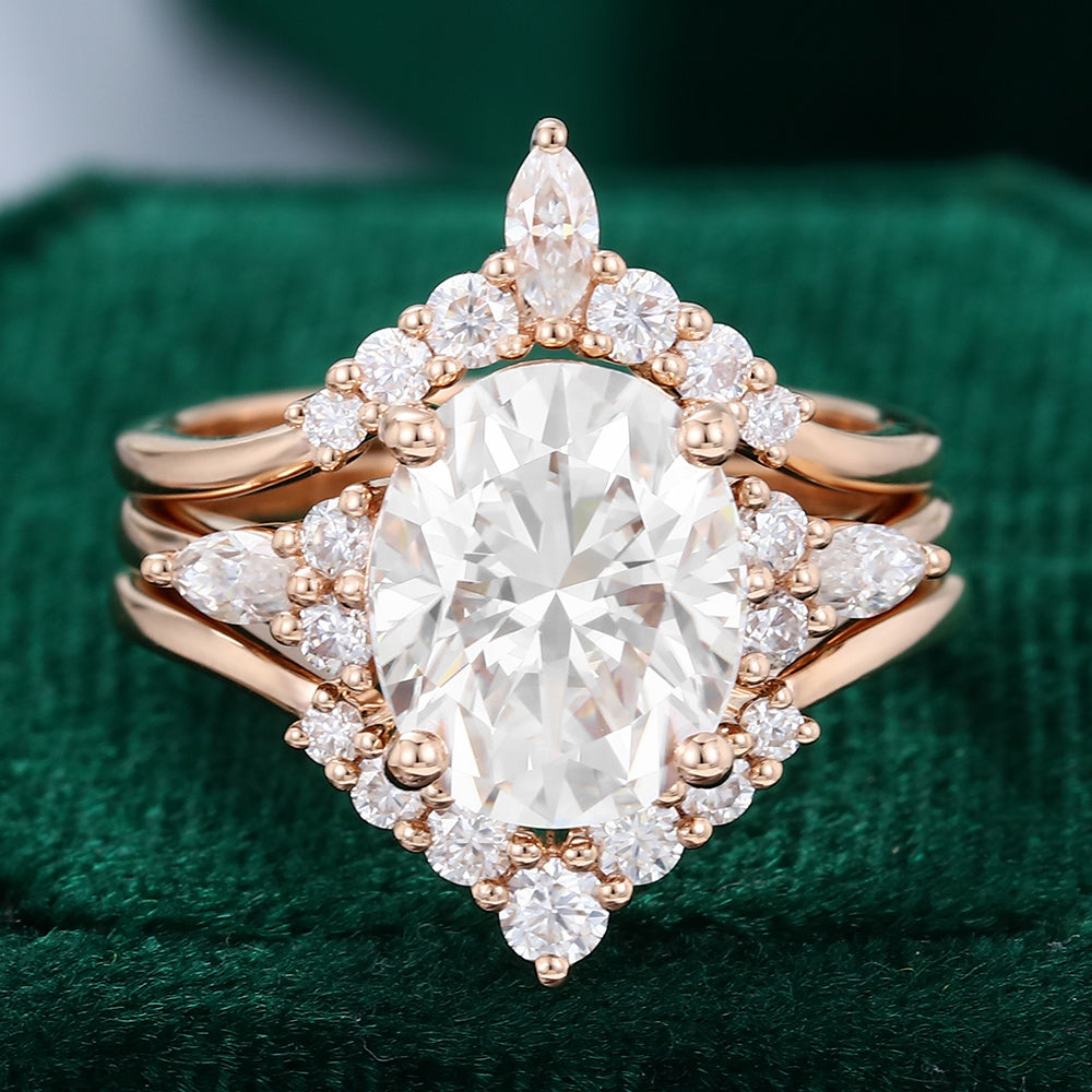 2.72 CT Oval Pear Cluster Moissanite Bridal Set