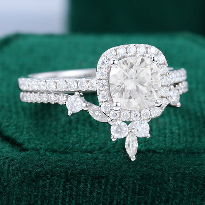 0.96 CT Cushion Halo & Pave Moissanite Bridal Set