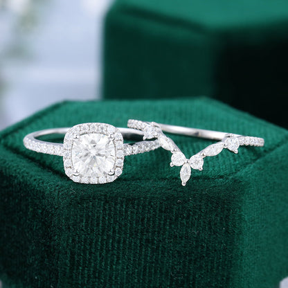 0.96 CT Cushion Halo & Pave Moissanite Bridal Set