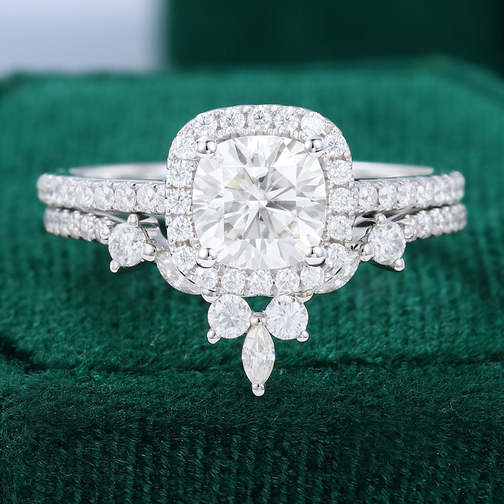 0.96 CT Cushion Halo & Pave Moissanite Bridal Set