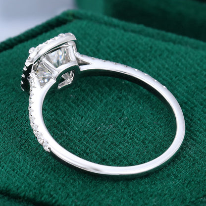 0.96 CT Cushion Pave & Halo Moissanite Engagement Ring