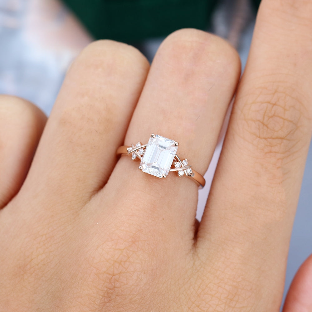 1.60 CT Emerald Cluster Moissanite Engagement Ring