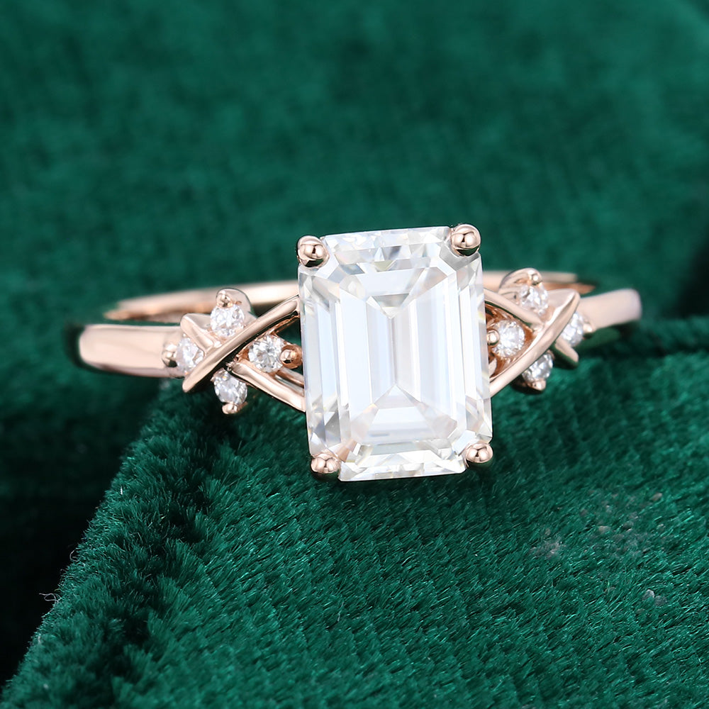 1.60 CT Emerald Cluster Moissanite Engagement Ring